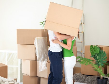 Professional commercial moving team handling office items