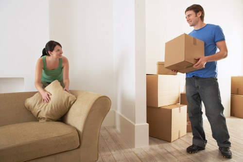 Household items being organized for mobile self storage Coulsdon